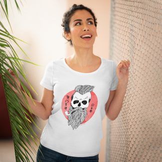 Camiseta Skull Pipe de Chica Cuello abierto color blanco